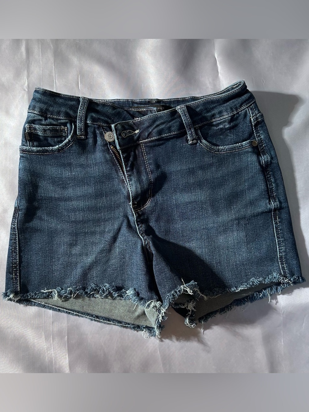 Judy Blue Medium Dark Blue Frayed Hem Denim Cutoff Shorts